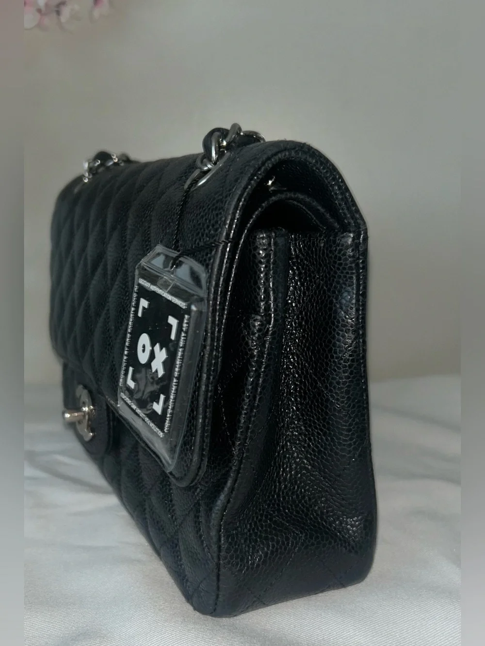 CHANEL Medium Classic Double Flap Caviar Leather Quilted Handbag Black